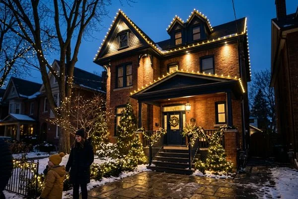 Christmas lighting on heritage home