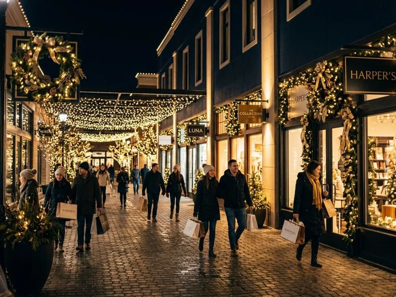Commercial shopping plaza holiday lighting