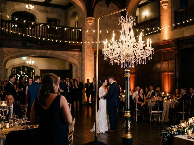 Resort ballroom chandelier installation