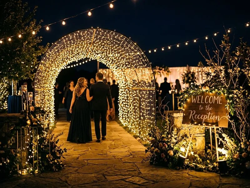 Light tunnel entrance at wedding arrival