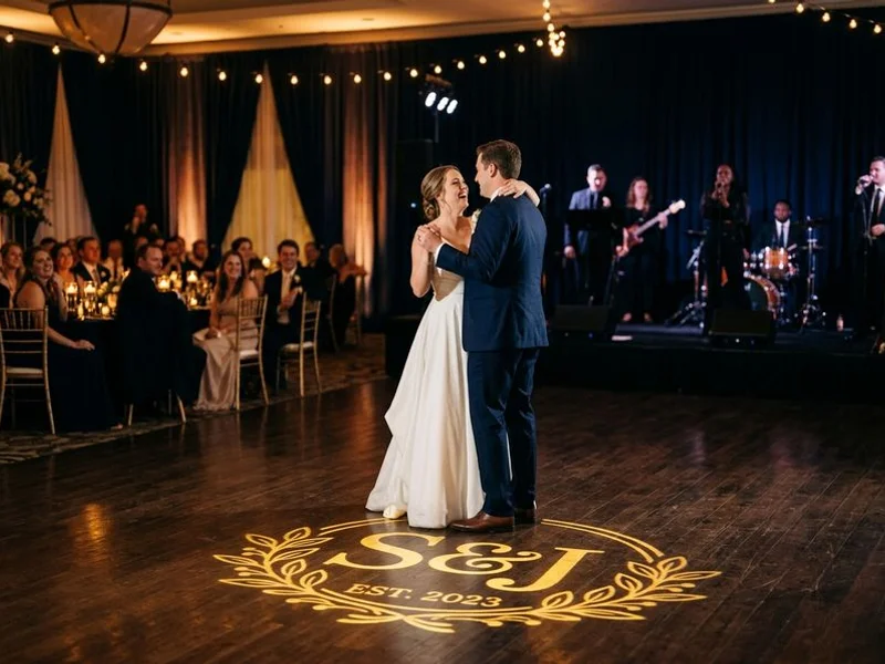 Custom monogram gobo on dance floor