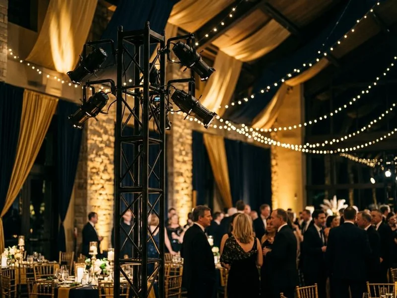Totem truss with ellipsoidal spotlights