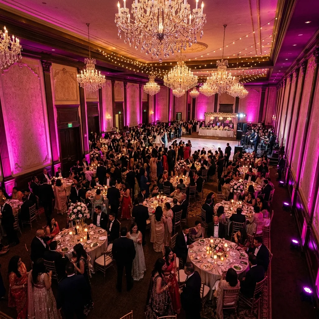 Colour-matched RGBW uplighting at gala reception