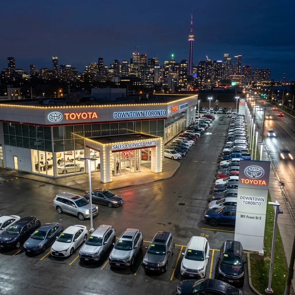 Dealership exterior lot lighting with seasonal wrap