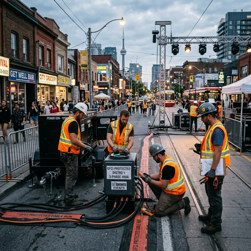 Festival lighting crew with generator distribution