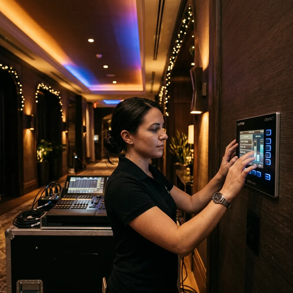 Hospitality lighting designer programming Lutron dimmer