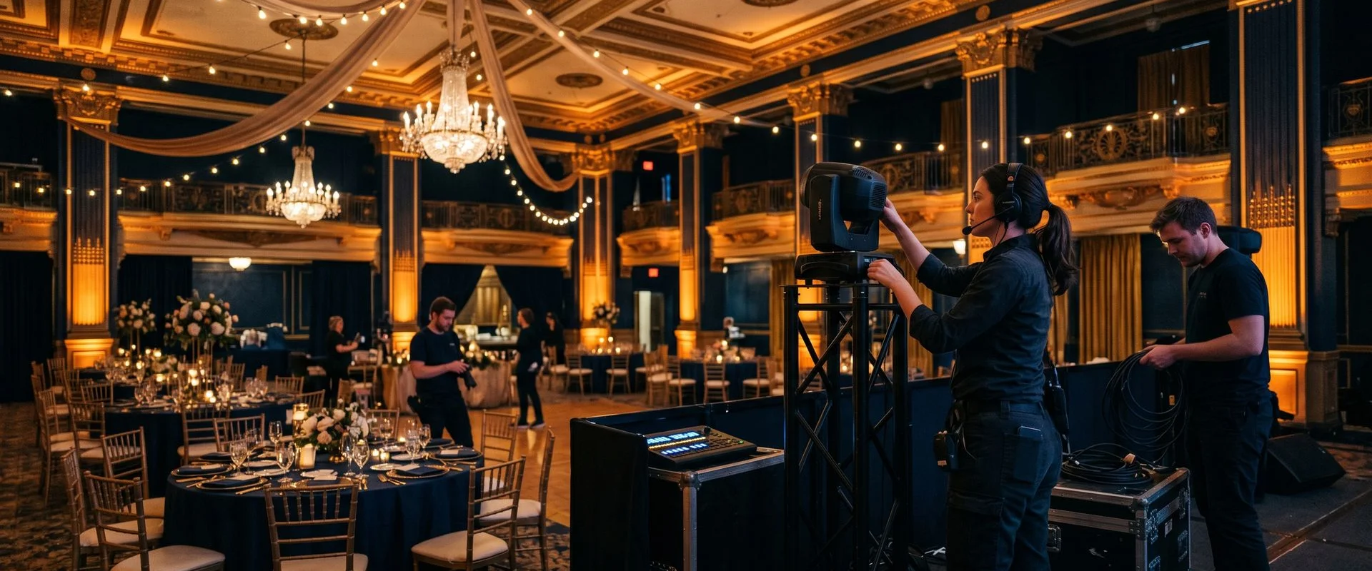 Behind-the-scenes lighting install at a Toronto venue