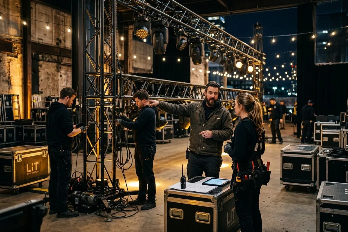 Our install crew at a venue load-in